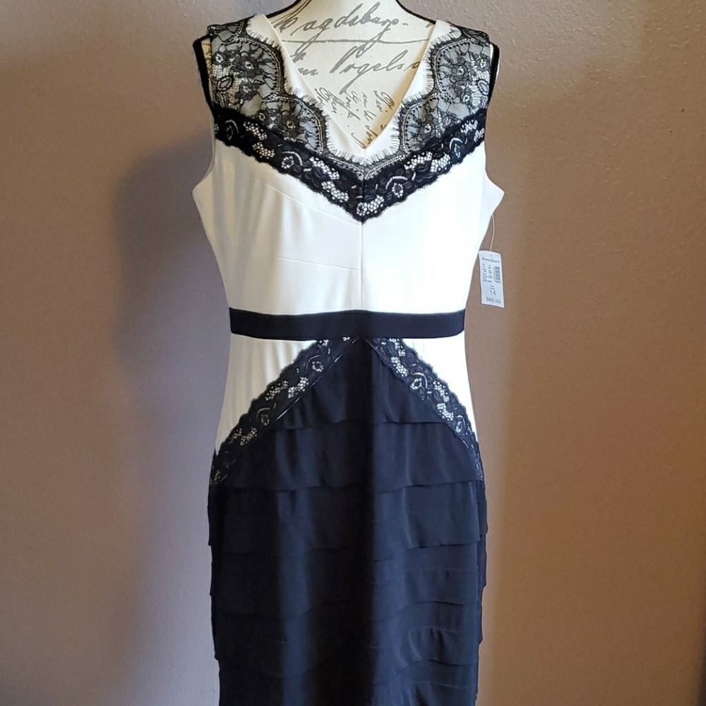 *NWT* Classy Black&White + lace sheath dress